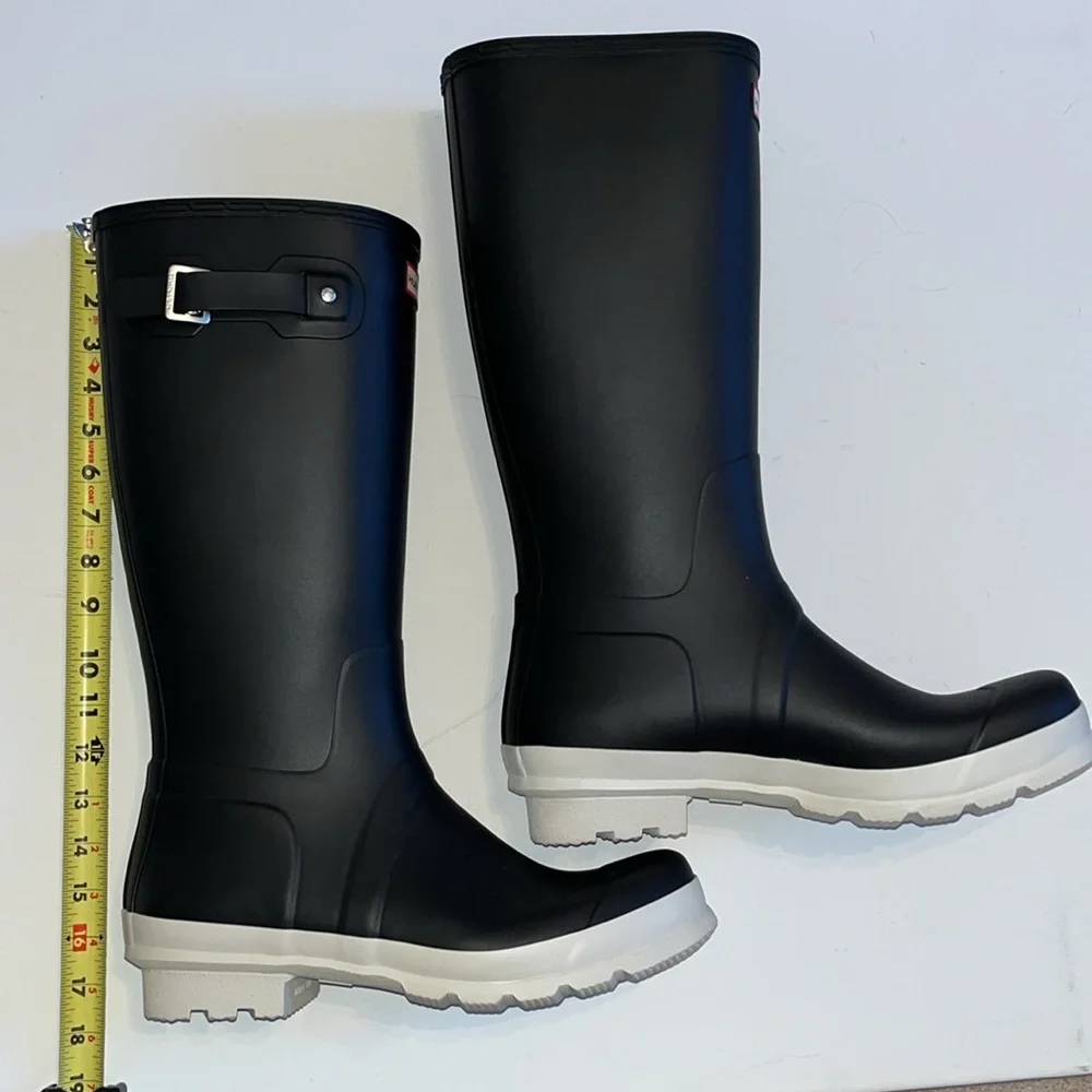 Hunter 13 - mens original tall rain boots buckle Black with white BRAND NEW